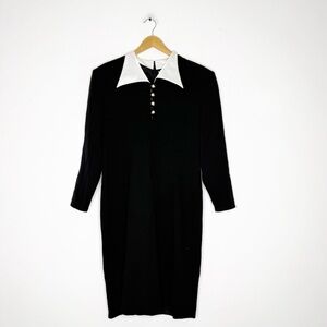 Vintage Valentino Miss V Black White Collar Dress US 12 100% Wool